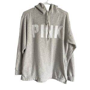 Victorias Secret PINK heather Grey Pull Over Hooded Sweatshirt Sz S